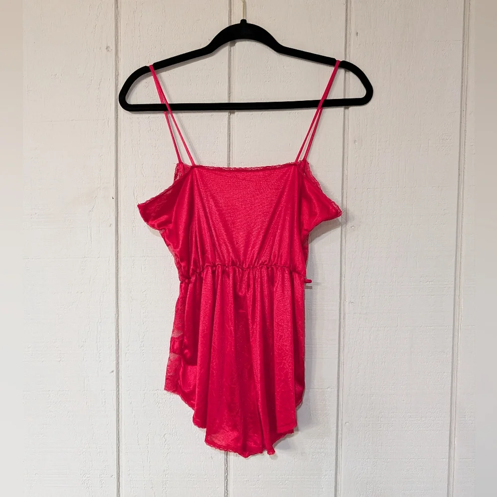 Vintage‎ Red Sheer Lace Nylon Teddy Lingerie Romper